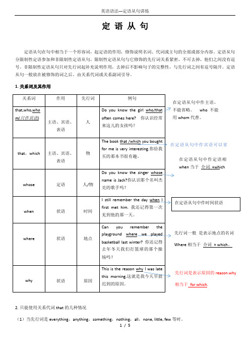 英语语法---定语从句讲练