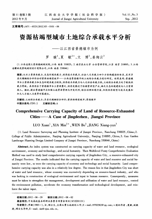 资源枯竭型城市土地综合承载水平分析——以江西省景德镇市为例