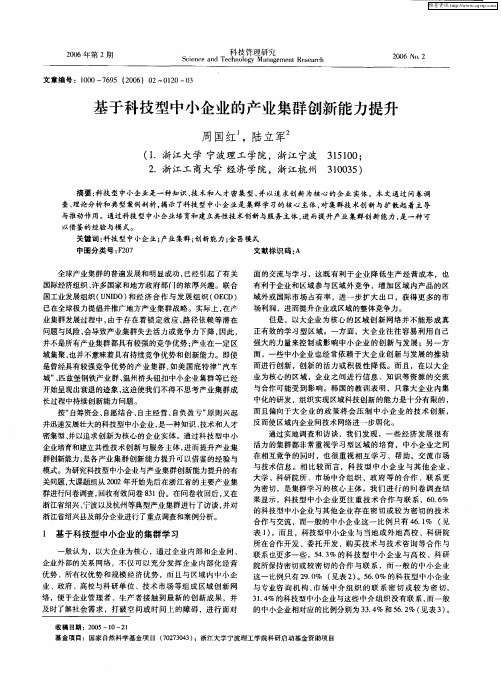 基于科技型中小企业的产业集群创新能力提升