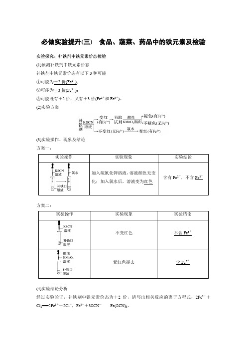 必做实验提升(三) 食品、蔬菜、药品中的铁元素及检验---2023年高考化学一轮复习(新高考) 