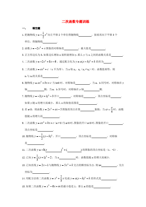 中考数学知识点 二次函数专题专练 二次函数专题训练(无答案)