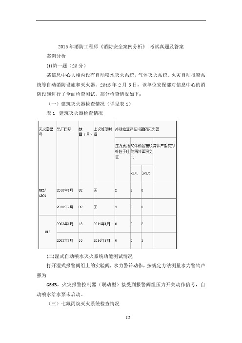 2015年消防工程师《消防安全案例分析》 考试真题及答案