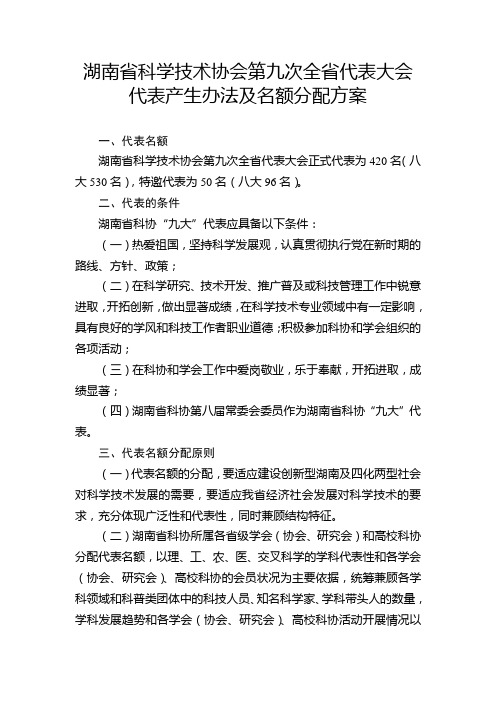 湖南省科学技术协会第九次全省代表大会