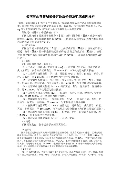 云南省永善新城铅锌矿地质特征及矿床成因浅析