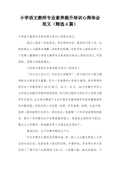 小学语文教师专业素养提升培训心得体会范文(精选4篇)