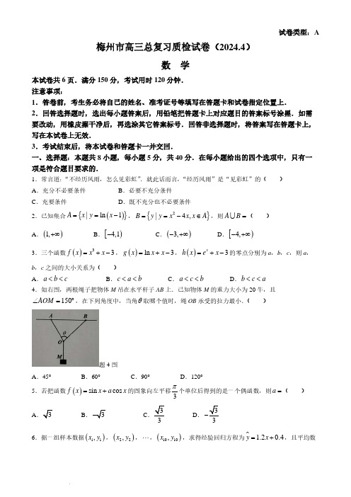 数学：梅州市高三下学期总复习质检试卷试题和答案