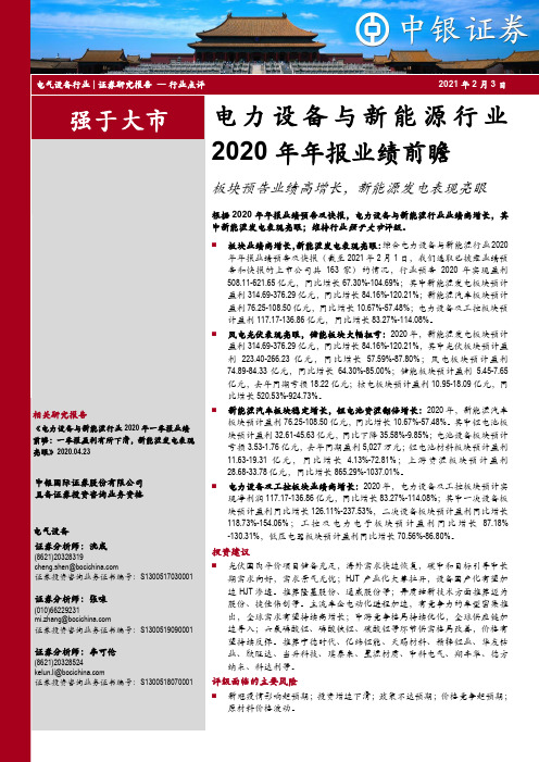 电力设备与新能源行业2020年年报业绩前瞻：板块预告业绩高增长，新能源发电表现亮眼