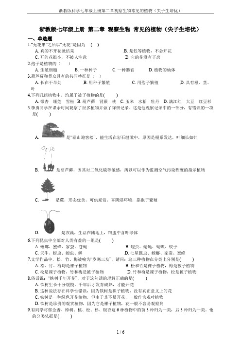 浙教版科学七年级上册第二章观察生物常见的植物(尖子生培优)