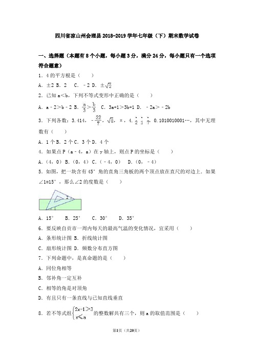 四川省凉山州会理县2018-2019学年七年级(下)期末数学试卷