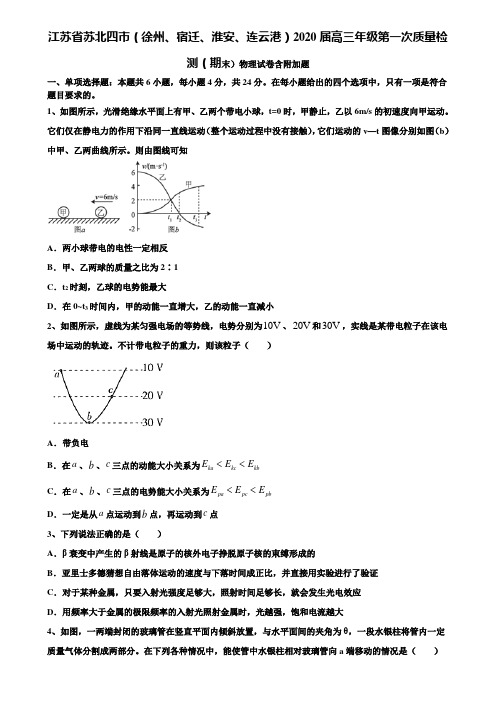 《含高考15套》江苏省苏北四市(徐州、宿迁、淮安、连云港)2020届高三年级第一次质量检测(期末)物理试卷