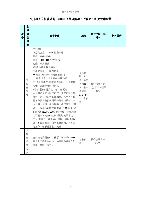 窗帘相关技术参数