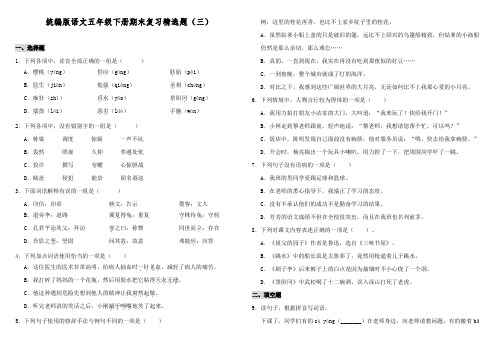 部编版小学五年级语文下册期末复习精选试题(三)(含答案)