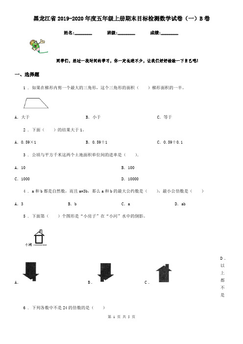 黑龙江省2019-2020年度五年级上册期末目标检测数学试卷(一)B卷