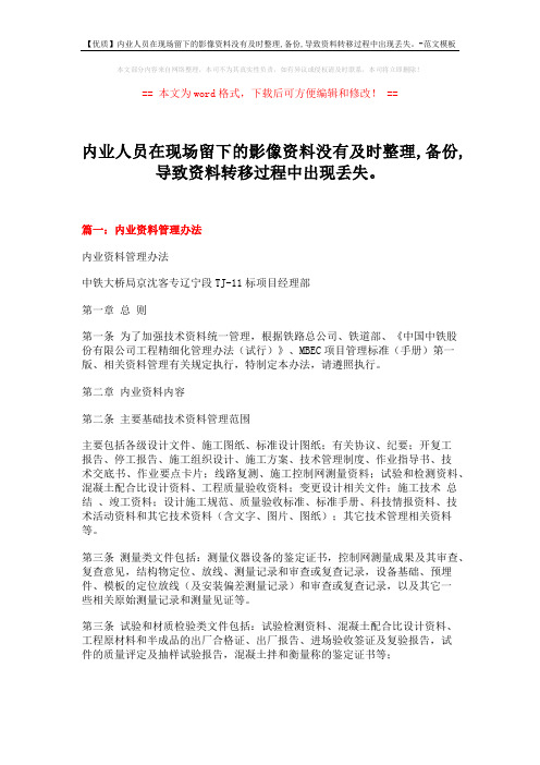 【优质】内业人员在现场留下的影像资料没有及时整理,备份,导致资料转移过程中出现丢失。-范文模板 (10页)