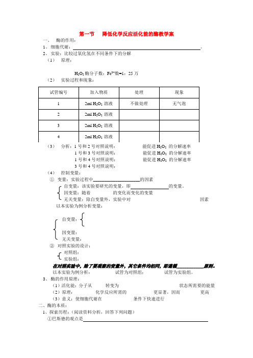 高中生物第一节 降低化学反应活化能的酶教案新人教版必修一