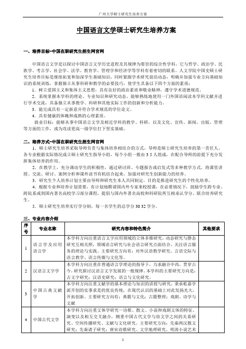 中国语言文学硕士研究生培养方案