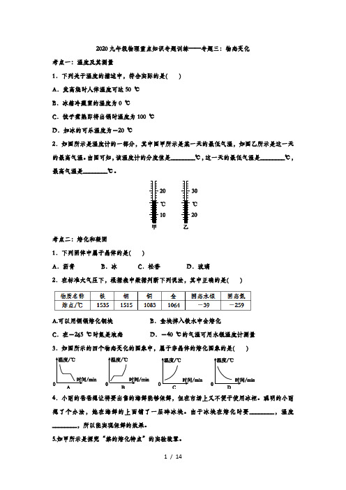 2020九年级物理重点知识专题训练——专题三：物态变化