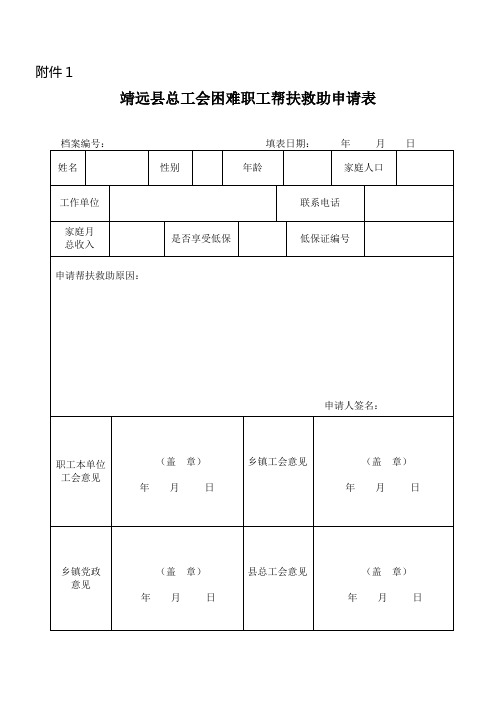 困难职工申请表