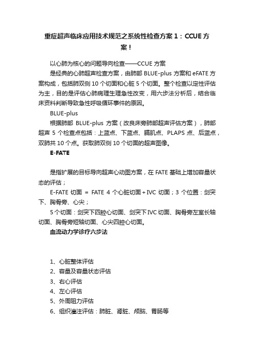 重症超声临床应用技术规范之系统性检查方案1：CCUE方案！