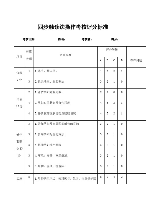 妇产科专科技术操作流程及评分标准