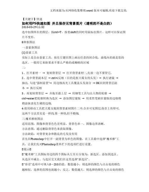 【快速】如何用PS快速扣图并且保存无背景图片透明的不是白的