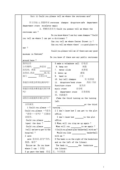 九年级英语全册《Unit 11 Could you please tell me where the