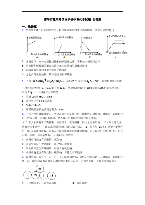 南平市建阳外国语学校中考化学试题 含答案