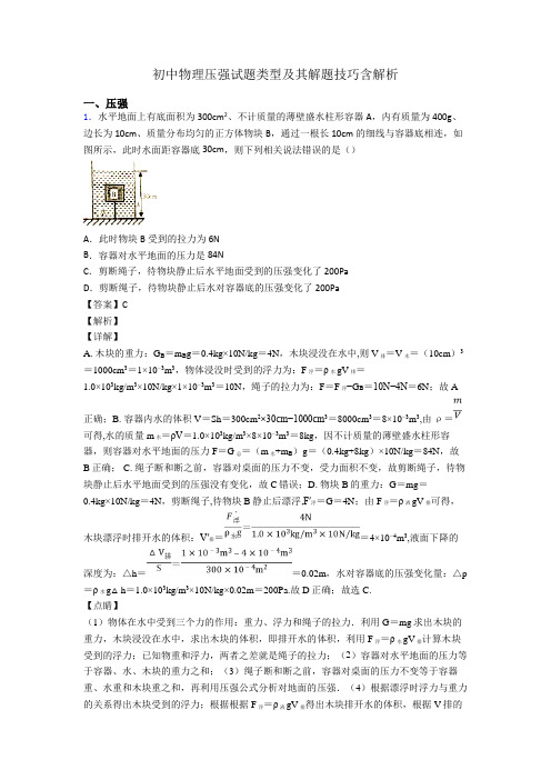 初中物理压强试题类型及其解题技巧含解析