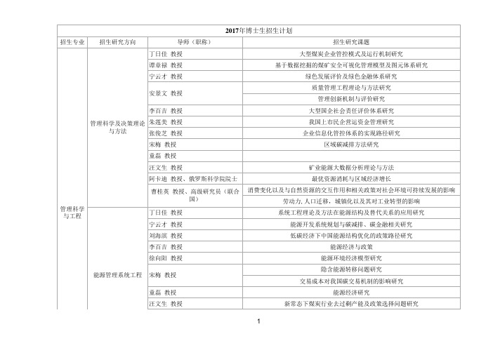 2017年博士生招生计划