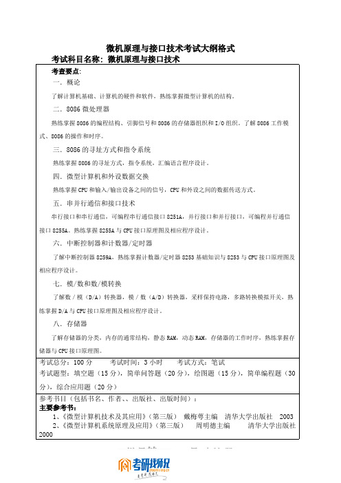 哈尔滨工程大学微机原理与接口技术考试大纲