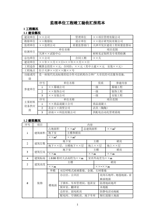 监理单位工程竣工验收汇报范本