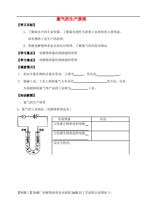 江苏省宜兴中学高中化学 2.1氯气的生产原理学案(无答案)苏教版必修1