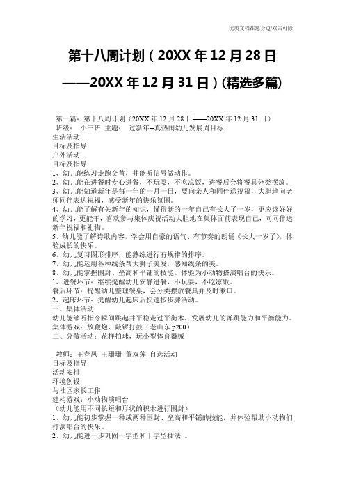 第十八周计划(20XX年12月28日——20XX年12月31日)(精选多篇)