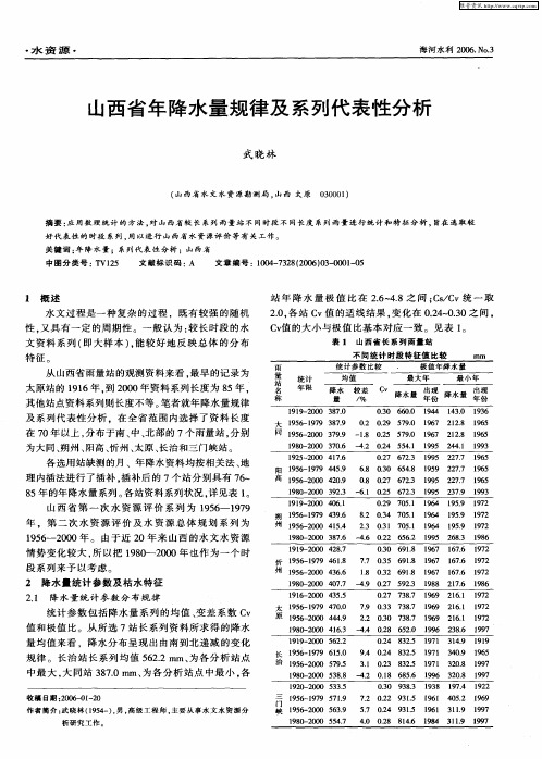 山西省年降水量规律及系列代表性分析