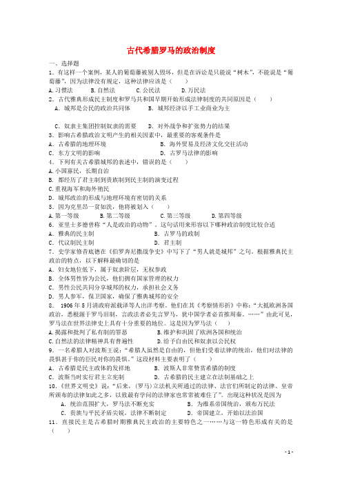 高考历史二轮复习专题检测 古代希腊罗马的政治文明 人民版必修1