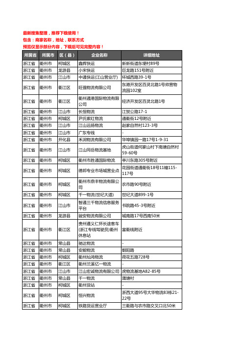 新版浙江省衢州市托运企业公司商家户名录单联系方式地址大全300家