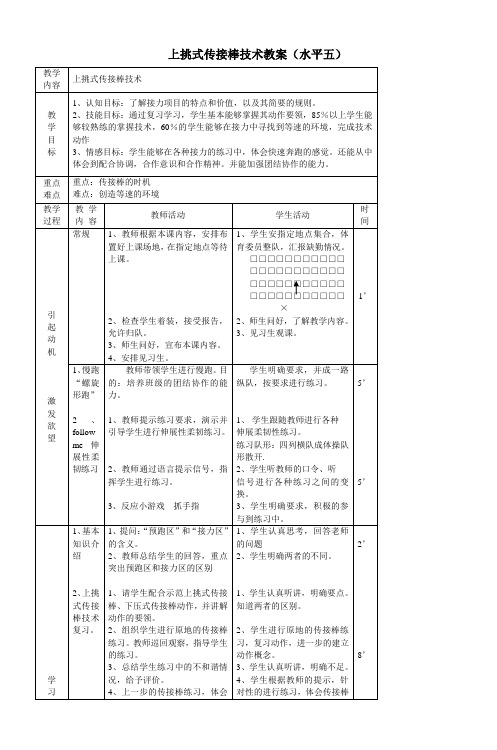 上挑式传接棒技术教案(水平五)