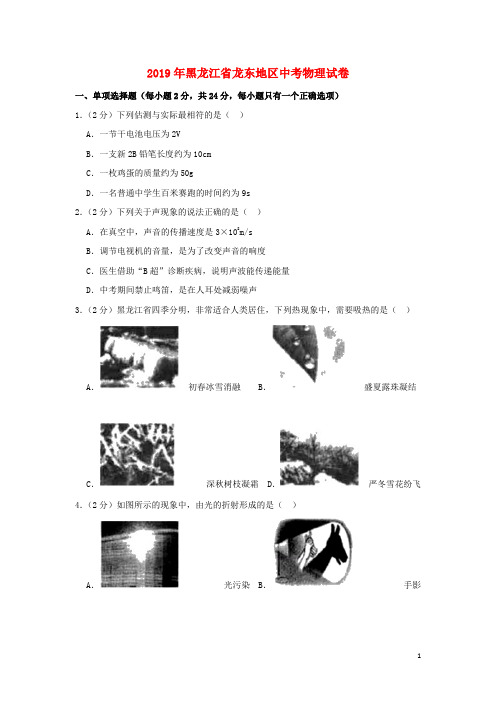 黑龙江省龙东地区2019年中考物理真题试题含答案解析