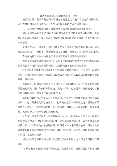 最新-农网改造升级工程造价预算及其控制 精品