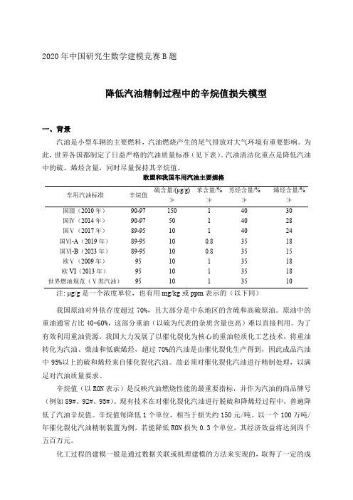 2020年中国研究生数学建模竞赛B题--汽油辛烷值建模