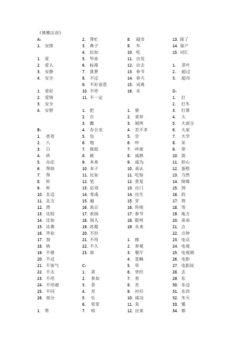 《博雅汉语》重点生词表