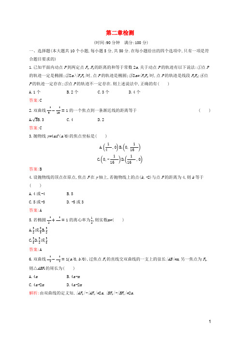 2019版高中数学第二章圆锥曲线与方程检测含解析新人教B版选修1_1