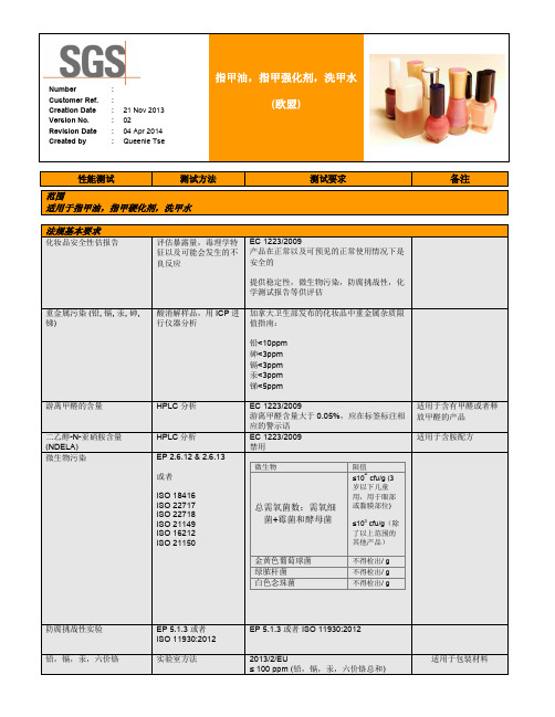 指甲油欧盟检测标准