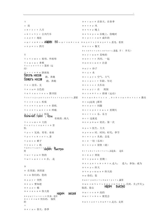 俄语考试常用必背单词1000个