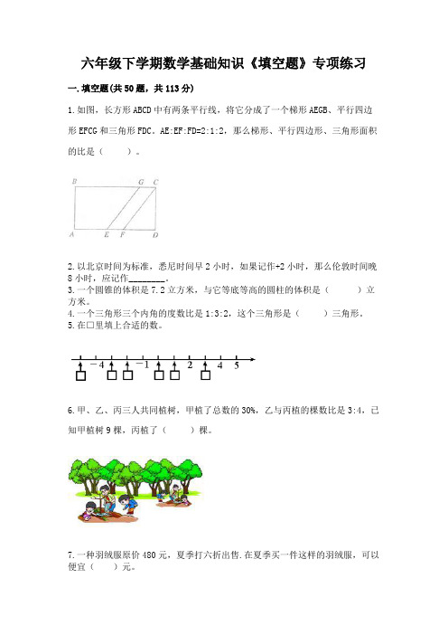 六年级下学期数学基础知识《填空题》专项练习及参考答案(B卷)