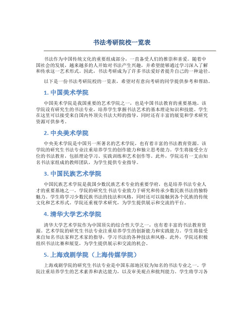 书法考研院校一览表