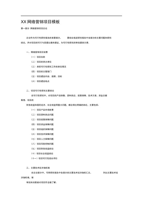 xx网络营销项目模板可行性研究报告