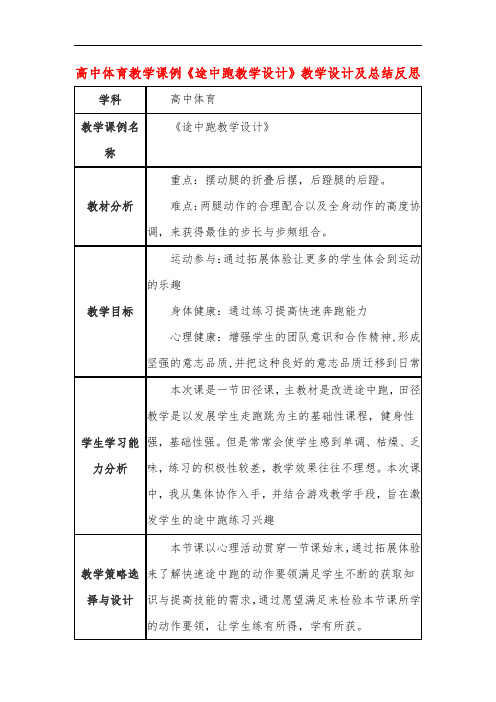 高中体育教学课例《途中跑教学设计》课程思政核心素养教学设计及总结反思