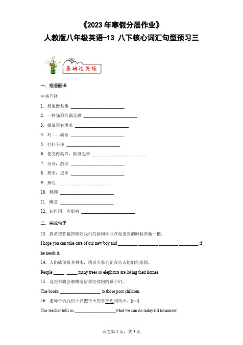 《2023年寒假分层作业》人教版八年级英语-13 八下核心词汇句型预习三-(含答案)