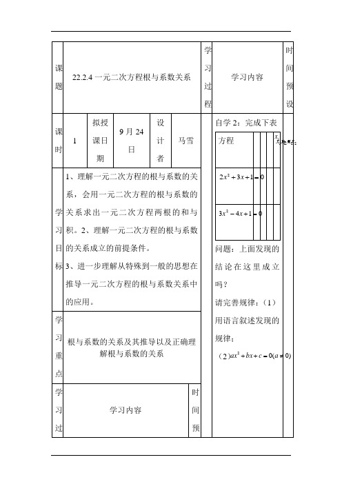 2017一元二次方程根与系数关系教案.doc